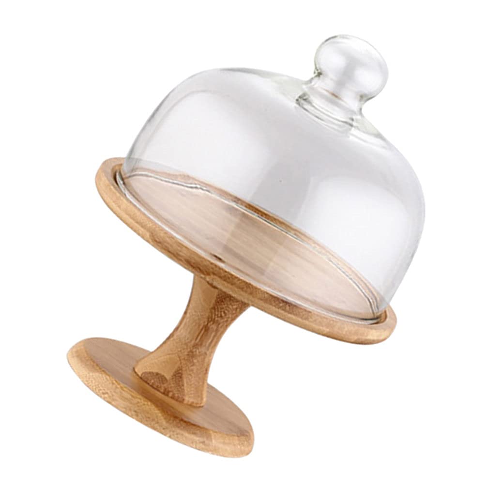 Angoily Holz Tortenständer mit Glas Deckel und Fuß, Multifunktional Kuchenteller Kuchenplatte Rund Tortenplatte (25.5x20x20cm)