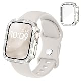 [Straplanet] コンパチブル Apple Watch バンド シリコン アップルウォッチ バンド Apple Watch キラキラ ケース付き 互換用のアップルウォッチ ベルトとカバー 一体型 全面保護 ダイヤモンド オシャレ レディース Series 9 8 7の45mmに対応