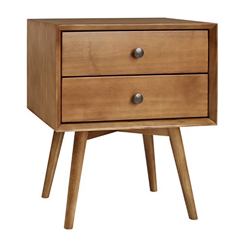 Walker Edison Mid Century Modern Wood Nightstand Side Table Bedroom Storage Drawer Bedside End Table, 2 Drawer, Caramel by Walker Edison - Used condition - US$172.60