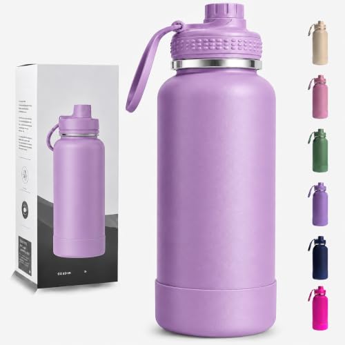 Garrafa Térmica 1000ML - Duplamente Isolada, Aço Inox 304, Base Emborrachada Anti Derrapante, Mantém Bebidas Quentes por 12 Horas e Geladas por 24 Horas (Lilás Wide)