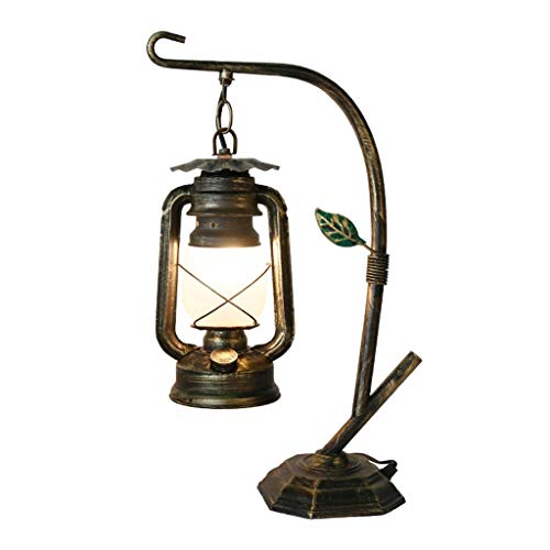 Lampe de table rétro imitation lanterne vintage en verre et métal pour déco chic