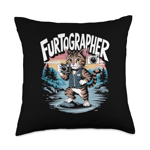 Funny Photographer - Cat Wearing Camera Throw Pillow