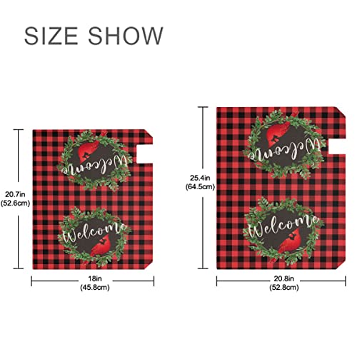 Welcome Winter Cardinal Birds Magnetic Mailbox Cover Standard 21 X 18 in Christmas Red Buffalo Plaid Mail Box Covers Decals Wraps Post Box Outdoor Garden Decorations