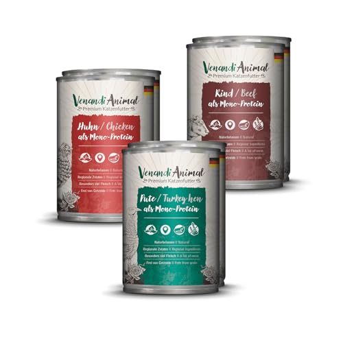Produktbild von Venandi Animal Probierpaket I Huhn, Pute, Rind Nassfutter für Katzen - 6 x 400 g