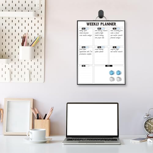 Sliandtelly Whiteboard Wochenplaner Abwischbar, 40 x 30 cm Magnetisch Whiteboard Kalender Wand HäNgende mit Griff, Alurahmen Tragbares Magnettafel für Planung, To-Do-Liste, Büro, Schule, Zuhause