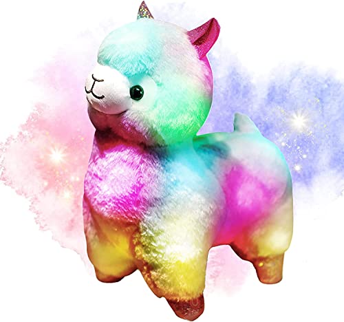 TNOIE Alpaka Kuscheltier,Lama Plüschtier,13.5 '' Leuchtende Regenbogen Kuscheltier Alpaka,Plushie Kawaii LED-Puppe Kissen Geschenk für Mädchen Geburtstag