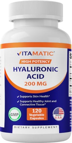 Vitamatic Hyaluronic Acid Supplements 200mg - Supports Healthy Connective Tissue and Joints - Promote Youthful Healthy Skin - 120 Capsules