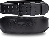 Beast Power Gear Weight Lifting Belt - 4” Genuine Leather Belts Padded Lower Back Support for Gym Bodybuilding Squat Deadlift Weightlifting Cross Strength Training Men Women Free Wrist Wrap (Small 24"