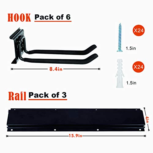 Garage Tool Storage Organizers Wall Mounted With 6 Removable Hooks And 3 Board, Super Heavy Duty Powder Coated Steel Garden Tool Hanger Rack For Chair, Broom, Mop, Rake Shovel & Tools #TOP2