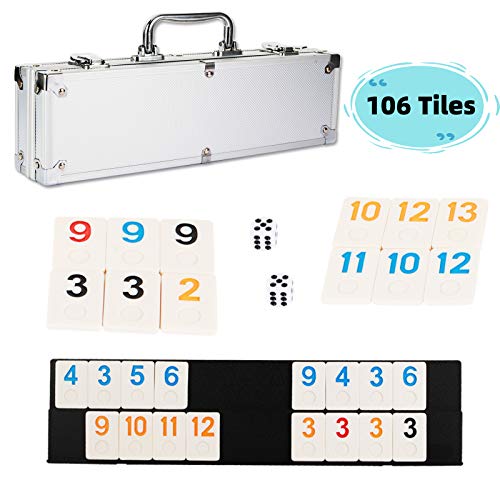 Nolie 106 Tiles Rummy Cube Game Set With Aluminum Case And 4 Anti-Skid Durable Trays For 2-4 Players #TOP7