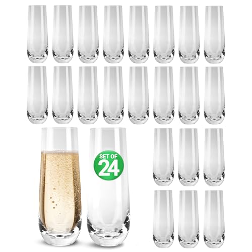 NutriChef Stemless Champagne Flutes Set of 4-6.3" Tall Lead-Free Crystal Glasses, Dishwasher Safe, Durable & Elegant Design - Ideal for Wine, Prosecco & Mimosas, 6 PACK, 24 Glasses