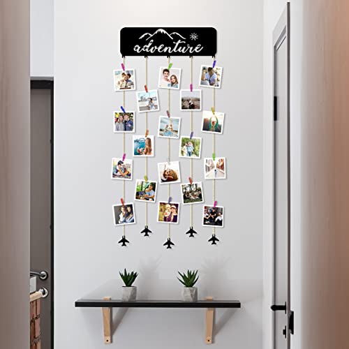 Image of Art Street Adventure Theme MDF Wall Plaque for Home Decor Hanging Photo Frame Collage Mdf Plaque with Wooden Clips for Living Room and Wall Decoration (17 x 44 Inchs)