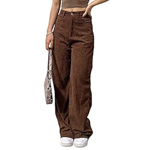 SCUSTY Women’s Vintage Corduroy High Elastic Waist Wide Leg Pocketed Pants Trouser
