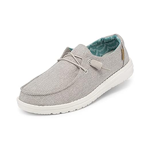 Hey Dude Women's Wendy Chambray Beige Size 9 | Women’s Shoes | Women’s Lace Up Loafers | Comfortable & Light-Weight