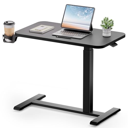 GTPLAYER Small Standing Desk with Hidden Wheels, Pneumatic Mobile Rolling Laptop Desk, Adjustable Height Overbed Bedside Table Computer Workstation for Home Office (32