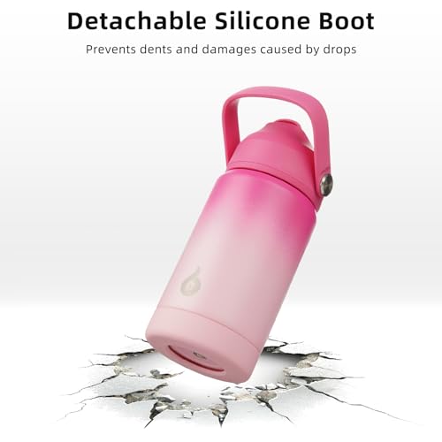 Image of BJPKPK Insulated Water Bottle with Straw Lid, 12oz Thermo Water Bottles, Flex Handle & Non-slip Boot, BPA Free Leak Proof Stainless Steel Metal Thermo, Tumblers, Cups,Pearl Pink