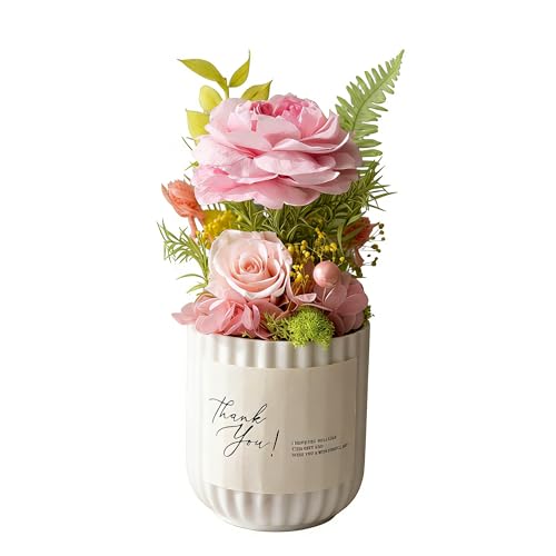 Rosyart Pink Preserved Flowers with Ceramic Pot, Eternal Preserved Roses Gift, Long Lasting Fresh Real Flowers for Women, Mom, Birthday, Mothers Day, Anniversary, Home Decor-Pink Rose