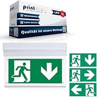 LED Notleuchte 2W Aufputz 6000K - Kaltweiß Notausgang Notausgangsleuchte Fluchtwegbeleuchtung Decke Wand inklusive Piktogramme - Pfeil Links Rechts Unten