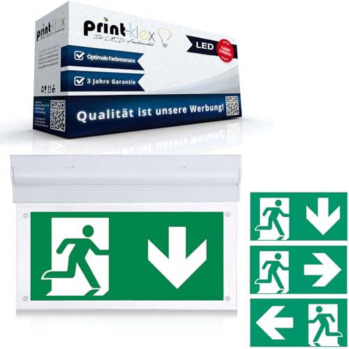 LED Notleuchte 2W Aufputz 6000K - Kaltweiß Notausgang Notausgangsleuchte Fluchtwegbeleuchtung Decke Wand inklusive Piktogramme - Pfeil Links Rechts Unten