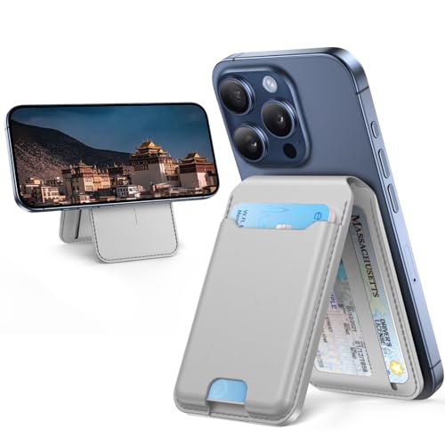 miracase for MagSafe Wallet (Stand Series), Magnetic Force 3000Gs,5-Card Holder, for iPhone 17/16/15/14/13/12 Series, Not for 13 Mini/12 Mini, RFID Blocking, Grey
