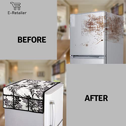 Image of Polyester 3-Layered Fridge Top Cover /Refrigerator Cover With Utility Pockets and Set of 6 Pc Fridge Mats (Color-Floral Black, Size-39x21 Inch)