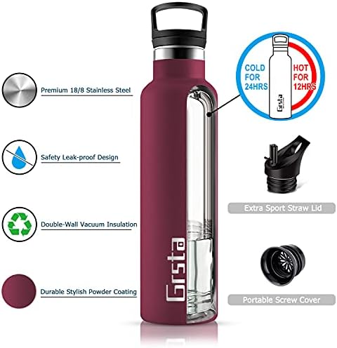 Grsta Water Bottle, Stainless Steel Vacuum Insulated Bottles 350/500/750/1000ml, BPA Free Reusable Drinks Bottle - 12 Hours Hot & 24 Hours Cold, Leakproof Flask for Adult, Kids, Sports, Home, School