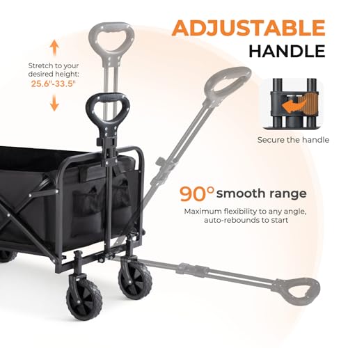 PASAMIC Collapsible Wagon 220 lbs, Heavy Duty Wagon Carts Foldable, Portable Wagons for Groceries, Beach Cart with All-Terrain Wheels & Drink Holders, Utility Wagon for Shopping, Sports, Camping,Black by PASAMIC - Image 3
