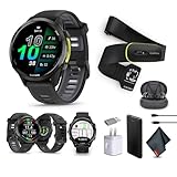 Garmin Forerunner 970 Running Smartwatch, GPS Fitness Smart Watch for Men and Women, Carbon Gray DLC Titanium with Black Case/Translucent Whitestone Band​​ + Access 600 Fitness Monitor XS-S​​ + More
