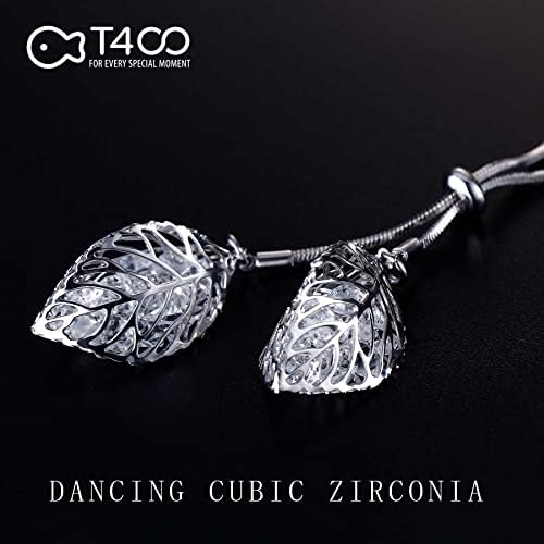 T400 Long Chain Pendant Necklaces White Golden Double Leaves with Cubic Zirconia for Women Girls