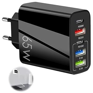 Chargeur USB C 65W 5 Ports Prise Chargeur USB Multiple Chargeur Rapide avec Double QC 3.0+PD 3.1A Type C Fast Charger Universel Secteur Adaptateur pour iPhone 15 14 13 12 11 Pro Max Samsung Xiaomi