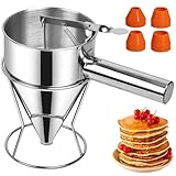 Sopito Teigportionierer, 1200ml Pfannkuchen Teigspender Edelstahl Trichter Küche Multi-Kaliber Edelstahl Trichterkuchen-Spender mit Ständer Großartig für Pfannkuchen Desserts