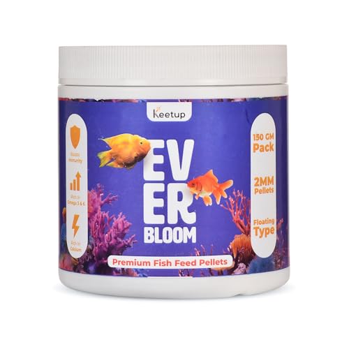 Image of EverBloom Premium Fish Food Pellets (2MM) Fortified with BSFL Protein, Omega 3 & 6, Calcium & Immunity Boosters | No Artificial Colours | Floating Pellets for All Aquarium Fish (150g)