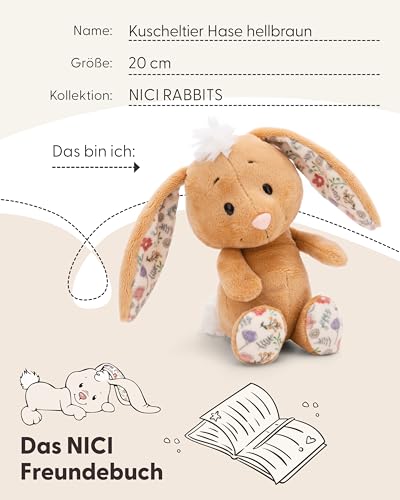 NICI Kuscheltier Hase Hellbraun 20cm - Stofftier aus weichem Plüsch, niedliches Plüschtier zum Kuscheln und Spielen, für Kinder & Erwachsene, tolle Geschenkidee - 61459