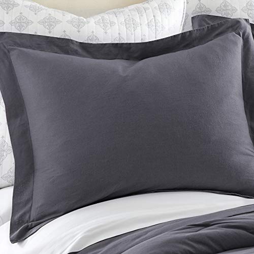 Levtex Home - 100% French Flax Linen - Standard Sham - French Flax Washed Linen - Charcoal - Sham Size (26 x 20in.)