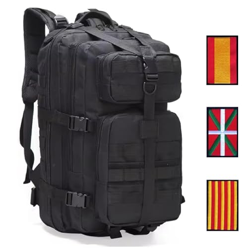 Genérico Mochila Táctica 35L, Empresa Nacional, Mochila Militar, Mochila Ejército, Tela Oxford resistente agua/abrasión, 5 Compartimentos, Mochila Viaje, Mochila Montañismo. (Negro - 35L)