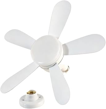 Ceiling Fan with Light Socket, Screw Fan with Remote Control, LED Mini Ceiling Fan for Bedroom/Balcony/Kitchen White