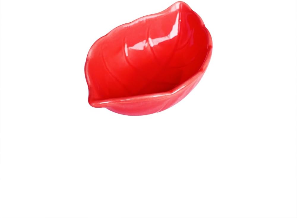 Red 6 pcs Leaf Shaped Porcelain Soy Sauce Dish Ceramic Dip Dipping Bowls 2.01 oz for Dinner Baking BBQ and Cooking