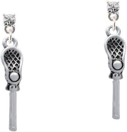 3-D Lacrosse Stick and Ball Crystal Post Earrings