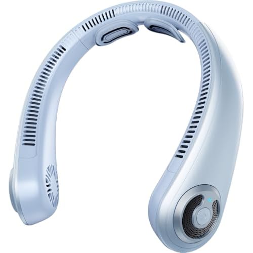 5000mAh Portable Neck Fan, [16H Long Lasting] Bladeless Personal Fan, 5 Speeds Wearable Fan for Neck, Ultra Quiet Rechargeable Cooling Fan for Travel, Outdoor, Hot Flashes, Golf, Office Sky