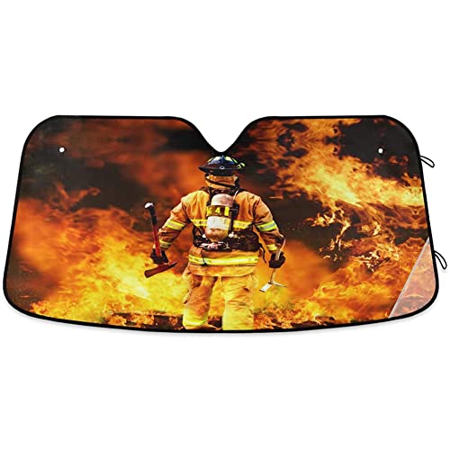 TDHLW Bombero Coche Parabrisas Parasol Bombero Fuego Llama Plegable UV Ray Parasol Protector Parasol para Mantener su vehículo Fresco (55" x 27.5") Cover
