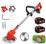 Rasentrimmer mit Akku, Akku Rasentrimmer für Makita-Akkus mit 2 Klingentypen und 2 x Batterien, 21V Freischneider Akku für für Höfe, Gärten und Gehwegkanten