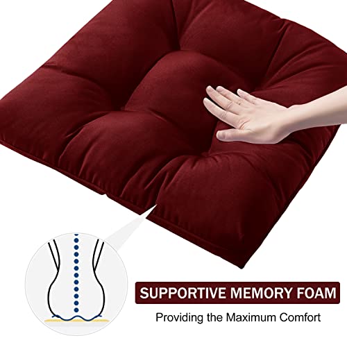 Downluxe Outdoor Chair Cushions, Waterproof Tufted Overstuffed U-Shaped Memory Foam Seat Cushions For Patio Funiture, 19" X 19" X 5", Burgundy, 2 Pack #TOP4