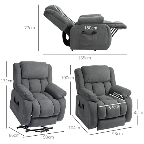 HOMCOM Recliner Armchair Lift Chair with Vibration Massage and Heat, Velvet-feel Fabric Electric Riser Recliner Chair for Elderly with Wide Seat, USB Port, Side Pockets for Living Room, Grey - Image 2
