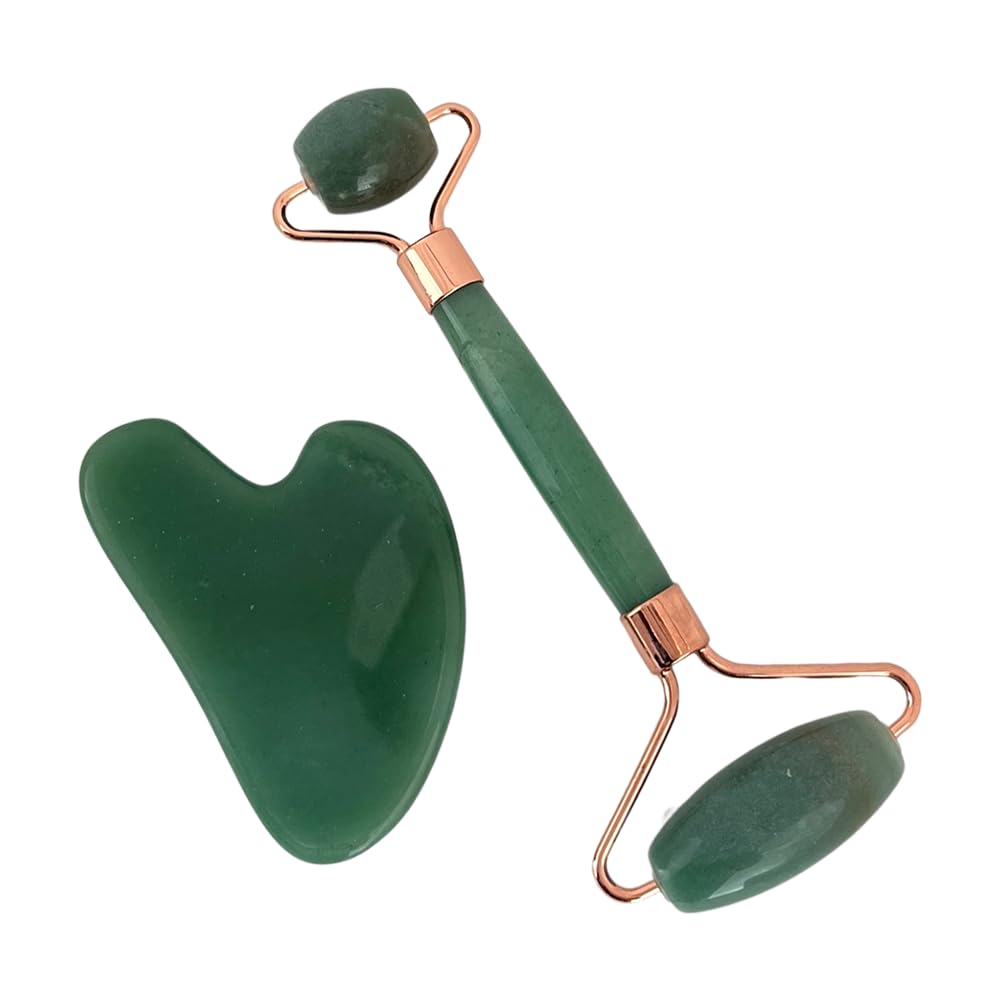 VIE Gua Sha and Crystal Face Roller Gift Set, Green Aventurine