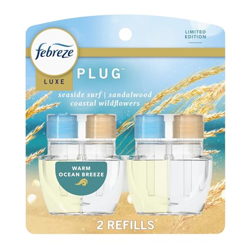 Febreeze Plug In Refill Spring Summer Scents, New Limited Edition Plug In Refills for Odor-Fighting Fade Defy PLUG Air Freshener, 2 pack (Warm Ocean Breeze)