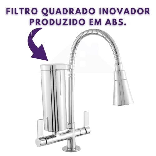 Torneira Cozinha Bancada Com Filtro Slim Flexível Gourmet Cromada Dupla Função Metal Abs