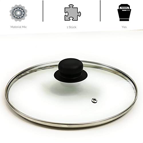 Kerafactum Pfannendeckel Topfdeckel Glasdeckel Universal Deckel für Topf und Pfanne gehärtetes Qualitätsglas Kochdeckel mit Dampfregler… – Ansicht 3