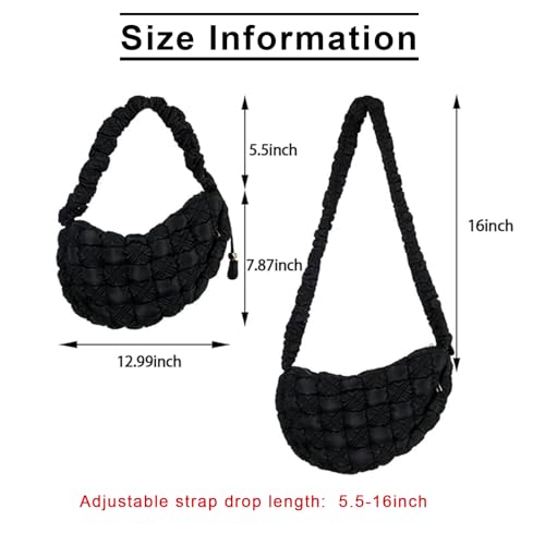 Image of Quilted Puffer Tote Bag for Women Large Quilted Crossbody Bag Lightweight Nylon Puffy Hobo Shoulder Bag Puff Carryall
