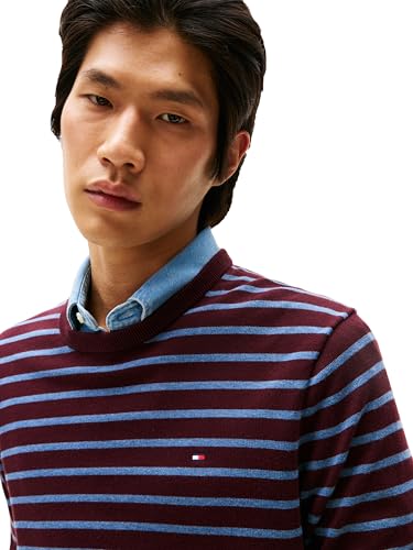Tommy Hilfiger Herren Cotton Solid Crewneck Sweater Lightweight, Available in Big & Tall Pullover, Deep Burgundy/Petrol Blue Heather… – Ansicht 2