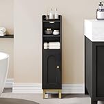 Hzuaneri Bathroom Cabinet, Small Corner Floor Cabinet with Door and Shelves, Narrow Toilet Paper Cabinets, Bathroom Organizer with Adjustable Shelf, for Small Spaces, Black BC08206X